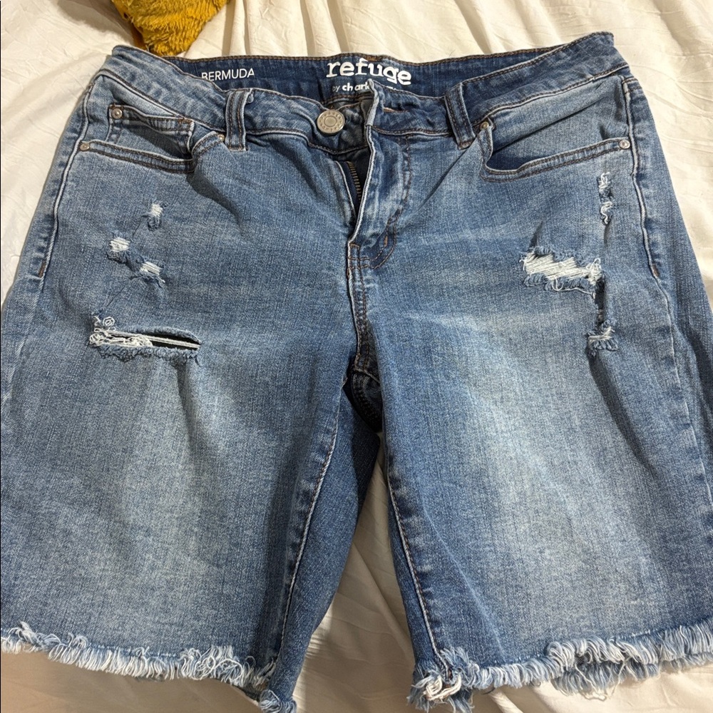 Refuge Blue Distressed Denim Shorts